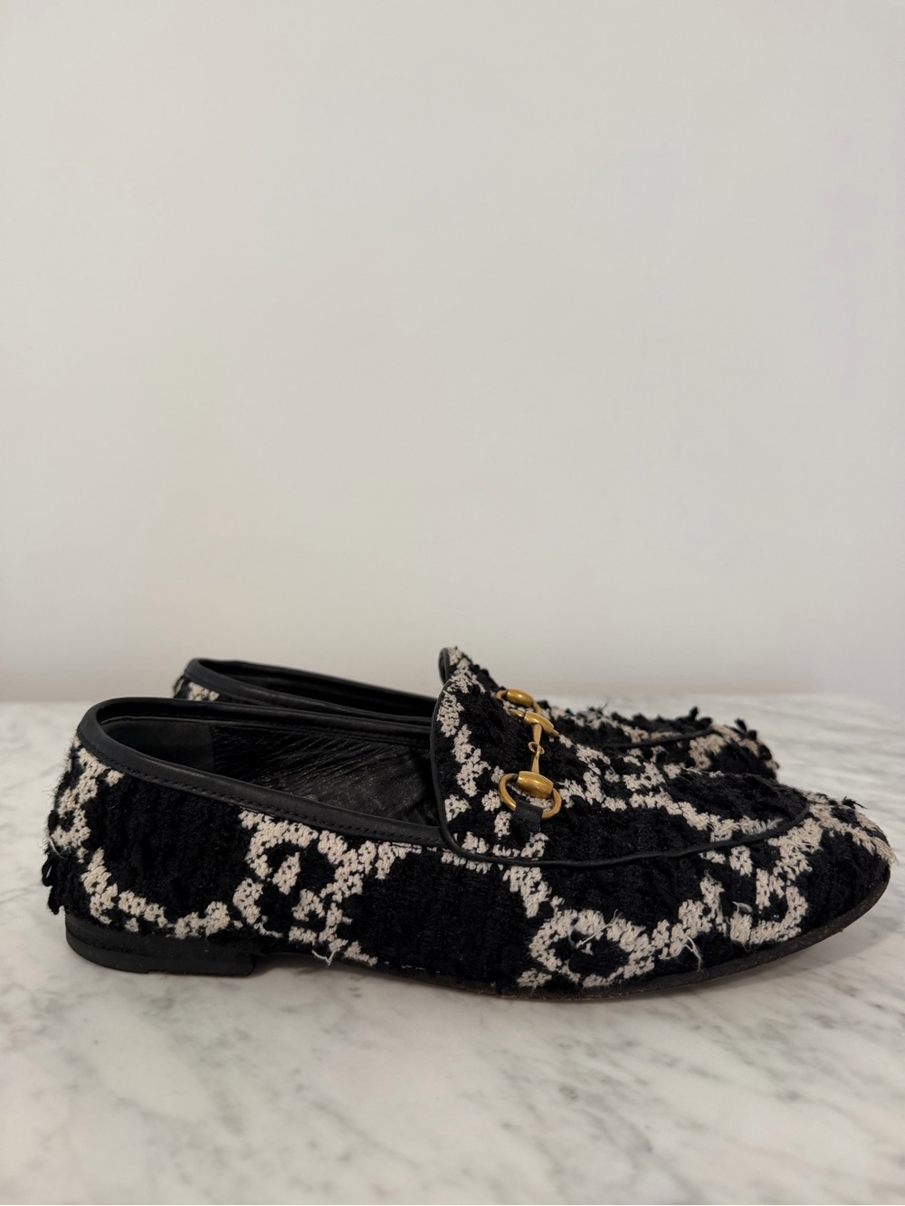 Black & Cream Textile Horsebit Loafers - Women